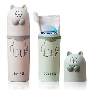 SacJkt Etui Brosse a Dent Voyage, 2 pcs Boîte à Brosse à Dents pour Enfant avec Dessin Animé Chat, Portable Protecteur de Brosse à Dents Dentifrice pour Camping, Voyage, École, Domicile(Vert, Blanc) (SmTech, neuf)