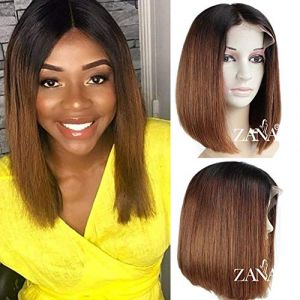 ZANAWIGS Perruque Bresilienne Cheveux Humains, Perruque Femme Bob Courte, Perruques Bresilienne Lace Frontal Droites Ombre Couleur (ZANAWIGS, neuf)