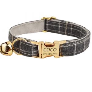 Collier personnalisé pour Animal de Compagnie avec nom d'animal de Compagnie personnalisé Collier pour Chat avec libération de sécurité Colliers pour Chaton avec Cloche (Grille Grise,S) (MGS BAU, neuf)