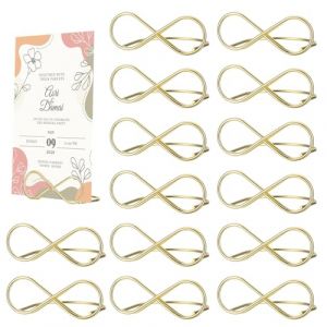 jiuxlaan 16 Pcs Porte Nom Table Dor&eacute; , Porte-Cartes de Table en Forme de 8, Porte Cartes de Table, Porte-Photos Clips de Support en M&eacute;tal, Porte Numero de Table Mariage No&euml;l F&ecirc;te Dor&eacute;, Porte-M&eacute;mos (jiuxlaan, neuf)