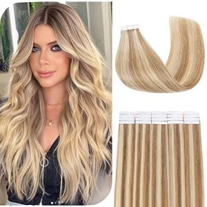 Benehair Extension Adhesive Cheveux Naturel, 20Pcs 20g Extensions de Cheveux Naturels Adhésive, Invisible Extensions de Cheveux Humains, Tape in Hair Extensions 30CM, Brun Doré & Blond Très Clair (fashion idol collection, neuf)