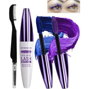 5D Silk Fiber Bleu Violet Mascara Volume et Longueur with brosse a cils, Waterproof et Longue Tenue avec une Définition Précise, Fast Dry False Lash Effect, Créer un Maquillage des Yeux Charmant-04+05 (GZST-EU, neuf)