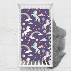 Odot Drap Housse pour Lit de Bébé, Impression de Licorne Draps Housses Enfants Respirant Douce Extensible Protège Matelas pour Lit Bébé, Berceau, Lit Parapluie (60x120 cm,bleu marine) (Odot, neuf)