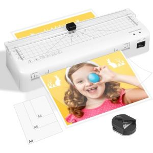 Plastifieuse A4 Machine de Plastification Thermique avec Coupe Intégrée et Arrondisseur d’Angles, Chauffage Rapide, Plastifieuse avec A4/A5/A6 Pochettes Pour usage Maison, Bureau et École (LADISHAN, neuf)
