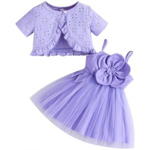 Robe tutu 2 pi&egrave;ces pour b&eacute;b&eacute; fille, cardigan en tulle, robe d'&eacute;t&eacute; pour filles, robe de princesse pour bapt&ecirc;me, f&ecirc;te, ensemble d'&eacute;t&eacute; pour b&eacute;b&eacute;, violet, 6-9 mois (Yaopelky, neuf)