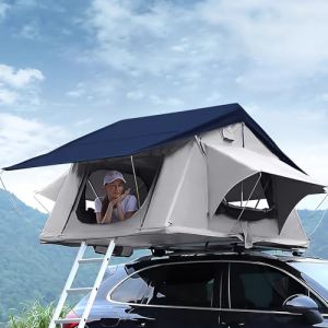 Tente de toit de voiture pour 2 à 3 personnes, avec matelas de 240 x 140 cm, tente de toit pour voiture, avec lucarne, étanche 3500 mm, avec échelle en aluminium de 2,1 m, tente de toit pour voiture, (AIR SWIMMERS, neuf)