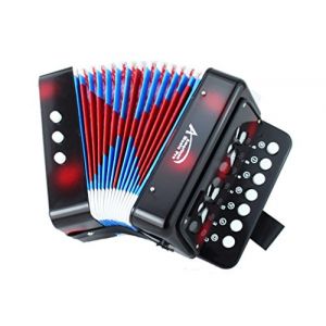 Instruments à clavier accordéon jouet bouton pour enfants avec 7 touches aiguës, 3 valves d'air, dragonne, jouet musical pour débutants, Noir (FunnyGoo, neuf)
