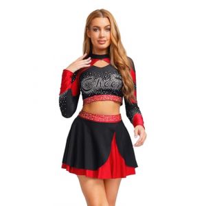 Miutii Costume de Cheer Leader pour femme - Robe de pom-pom girl &agrave; paillettes - Manches longues - Avec mini jupe - Costume d'Halloween - Costume de carnaval, S rouge., XXL (Miutii, neuf)