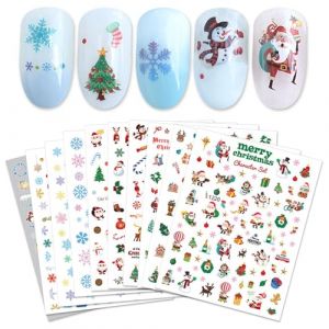 GWAWG Stickers Ongles Noel,10 Feuilles Nail Stickers,Autocollants Nail,&eacute;l&eacute;ments No&euml;l D'Hiver,Flocons Neige, Arbres No&euml;l, Pingouins, Rennes, N&oelig;Uds (GWAWG, neuf)