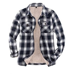 ZENTHACE Veste en flanelle &agrave; carreaux avec doublure en polaire Sherpa pour femmes, chemise en flanelle &agrave; boutons (doublure Sherpa compl&egrave;te), Bleu marine clair, L (ZENTHACE, neuf)