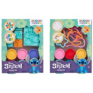 Disney Stitch Okidoki Dough ST60155 Kit de p&acirc;te &agrave; modeler pour enfants en 2 variantes 6 couleurs, chiffres, tampons ou formes de figurines - P&acirc;te &agrave; modeler douce, r&eacute;utilisable - Jouet cr&eacute;atif pour (Toytraders, neuf)