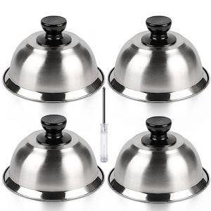 CPROSP 4X Cloche pour Hamburger INOX 16 * 9 cm, Cloche Chauffante pour Fondre Le Fromage, Cloche de Cuisson Burger avec 1 Mini-Tournevis, Cloche &agrave; Chaleur pour Steak (CPROSP, neuf)
