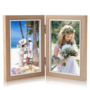 Cadre Photo Double 10x15cm, Cadres Photo Doubles Pliables, Cadre Photo Couleur Du Bois 2 Photos, Cadre En Bois Collage Pliable, Pour Famille, Amis, Décoration Intérieure, Cadres photo DIY, Mariage (DHKJEU, neuf)