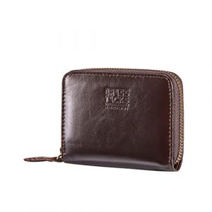 BRASS TACKS Leathercraft Porte Cartes de Cr&eacute;dit et Poche &agrave; Monnaie Brun Fonc&eacute; Blocage RFID avec Fermeture Eclair Portefeuille Homme et Femme Fait &agrave; la Main en Cuir Sacoche Pas Cher (SURVAN WatchDesigner&BRASS TACKS Leathercraft, neuf)