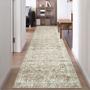 Famibay Tapis Couloir 80x300cm Long Lavable en Machine Tapis De Passage Anti Derapant Doux Poil Ras Vintage Tapis Beige Jaune Cuisine Salle A Manger Chambre (Pretty Decor, neuf)