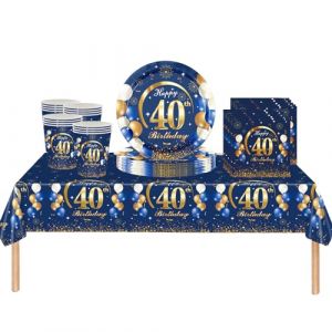 ATBEAMEN ATB-SStableware Lot de 53 nappes jetables en plastique pour f&ecirc;te d'anniversaire 40 ans Motif Happy 40th Birthday Bleu marine (SHOOTING STAR  STORE, neuf)