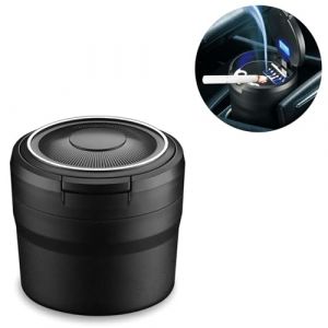 Cendrier de voiture, cendrier de voiture amovible portable avec lumi&egrave;re LED, cendrier auto - extinguible avec couvercle pliant, cendrier de voiture non - fumeur en acier inoxydable Mini (Noir) (longzhiyu, neuf)
