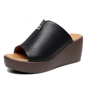 TNMIUH Sandales Compens&eacute;es Femme en Cuir, Mules Plateforme Confort, &Eacute;t&eacute; Style Loisirs Sandales, Noir et Marron,Noir,34 EU (FENG888 SHOP, neuf)