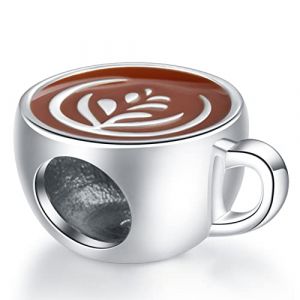 Charms de tasse de caf&eacute; pour bracelet de f&ecirc;te des m&egrave;res pandora, faites une pause charm de caf&eacute; au lait en argent sterling 925 perles coffee cup avec &eacute;mail, cadeaux pour maman/grand mere/retraite (Xusheng Jewelry, neuf)