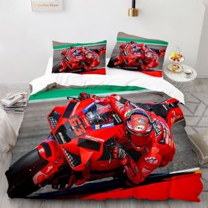 Parure de Lit 200x200cm Adulte Moto Housse de Couette 1 Personnes Moto De Sports Extrêmes 3 Pièces Parure de Lit Enfant avec 2 Taies d'oreiller 65x65cm, pour Enfant Adolescents (LYQFYZ, neuf)