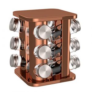 bonVIVO Rondo Carrousel à Epices pour 12 Pots à Epices, Présentoir à Epices en Inox Finition Cuivrée-Chromée, Etagère à Epices, Porte-Epices, Rangement Autonome pour la Cuisine (Bonstato, neuf)