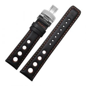 Bracelet en cuir de 20 mm compatible avec Tissot Sports Racing Series PRS516 T91 1853 Bracelet de montre for homme avec fermoir papillon Ceinture en cuir de vache souple(Black-orange,Black buckle) (DIEGEROUJIAMO-EU, neuf)