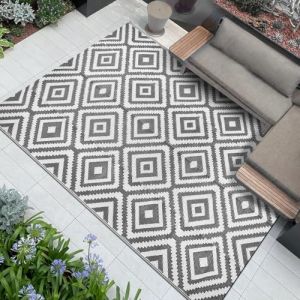 Famibay Tapis d'Ext&eacute;rieur Imperm&eacute;able, Tapis Exterieur Resistant Pluie, Tapis de Pliable R&eacute;versible, Tapis de Terrasse, pour Jardin, Camping-Car, Balcon, Camping Gris-blanc150*245cm (Pretty Decor, neuf)