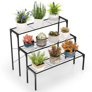 COSTWAY Support pour plantes en Métal à 3 Niveaux, Étagère de Jardin pour Plantes avec Coussinets Antidérapants, Étagère Échelle à Fleurs pour Balcons, Terrasses, Jardins et Salons, 85 x 65 x 66 CM (FDS GmbH, neuf)