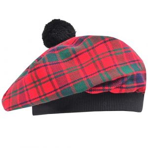 Chapeau Tam O' Shanter - Bonnet plat en laine acrylique classique Tammy avec pompon &ndash; Casquette style b&eacute;ret &eacute;cossais traditionnel en tartan &ndash; Port quotidien &ndash; Taille unique, Taille unique (Kilt Mania, neuf)