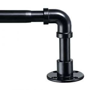 Harrms Tringle &agrave; Rideau Industrielle, Tringle &agrave; Rideau R&eacute;glable en Acier Inoxydable Tringles &agrave; Rideaux pour Fen&ecirc;tre 1" de Diam&egrave;tre Tringles &agrave; Rideaux pour Chambre, Salon, Noir Brillant, 81-216cm (Gartenstern, neuf)