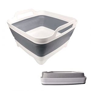 ddLUCK Bassine Pliable, Lavabo Pliable avec Bouchon de Vidange et Poignées de Transport, Grande Capacité de 9L, évier de Camping-Car pour Légumes, Fruits, Aliments, Lessive (Gris) (ddLUCK, neuf)