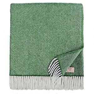Linen & Cotton Chaude et Douce Grande Couverture en Laine Alaska Diamant Serg&eacute; - 100% Pure Laine de Nouvelle-Z&eacute;lande, Vert (140 x 220 cm) Plaid Dessus de Lit Couvre-Lit Jete de Canape ou Fauteuil (Linen & Cotton Limited, neuf)
