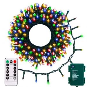 echosari Guirlande lumineuse alimentée par piles, 10 m, 100 LED, fil vert avec minuteur, 8 modes, lumières de Noël colorées pour mariage, arbre de mariage, couronne de fête, décoration de jardin (echosari, neuf)