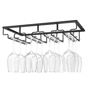 Nuovoware Porte-Verres à Pied Suspendu, Porte-Verre à Vin Suspendu Support de Verre à Vin avec 4 Rails pour Dessous d'Étagère, Armoire de Verre, Tenture en Chrome, Barre de Cuisine - Noir (Joiel EU, neuf)