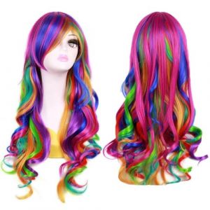 Womsclo Élégant Perruque Arc-en-Ciel ondulée Costume bouclée Perruque colorée pour Les Femmes et Les Filles Costume d'anime Cosplay Halloween, élégant Arc-en-Ciel ondulée élégante (qinhuangdaochenhaokejiyouxiangongsi, neuf)