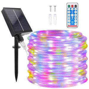 Micacorn Solaire Tubes Lumineux, Étanche Guirlande Solaire 22 Mètre 8 Modes 200 LED Tube Lumineux Exterieur Solaire avec Télécommande pour Piscine Mariage Fête de Noël Décorations (Micacorn, neuf)