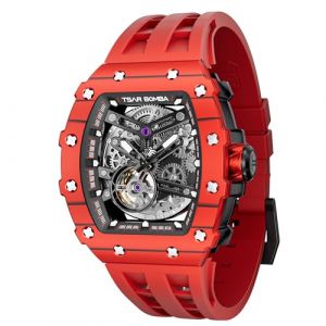 TSAR BOMBA Montre Homme Automatique Squelette Mécanisme Apparent pour Homme Montre de Luxe Tonneau Saphir Etanche 50M Résistant Marque Rectangulaire Plongee Sport Militaire Cadeau Homme (TSAR BOMBA OFFICIAL STORE, neuf)