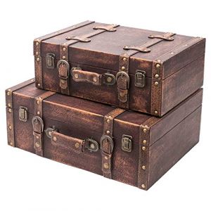 HMF VKO103 Valise en Bois Vintage | Set de 2 | Différentes Dimensions | Décoration classique (hmf_shop, neuf)