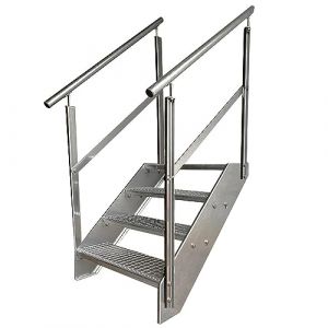 Premium Caillebotis acier Escalier à limon 4 Marches Entièrement galvanisé avec garde-corps des deux côtés - Dimensions (L x l x H) 82cm x 60cm x 76cm (DF-Shopping GmbH, neuf)