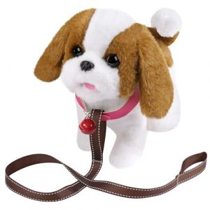 AYESY Jouet &eacute;lectronique en Peluche pour Chien, Chiot Robot R&eacute;aliste Jouets Chiens Animal de Compagnie Interactifs en Peluche Qui Marche avec Laisse et Cloche pour 3 4 5 6 7 Ans Enfant (FairySpring, neuf)