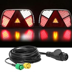 DARKGUARD Feux Arrière de Remorques LED 12/24v,7Function|Prise 13broches Câble 5,2m|2x6brochesConnexion à Baïonnette|Feu Eclairage Remorque, Feu Éclairage Antibrouillard Recul pour Remorque E-Mark (DARKGUARD, neuf)