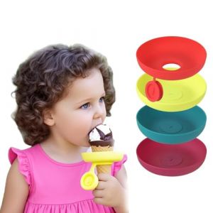 VEOIRXU 4 Pièces Supports à glace en silicone, Supports de glace réutilisables en silicone anti-goutte pour enfants, pour les jours d'été et les fêtes d'anniversaire (Jaune, Rouge, Vert, Violet) (SHI TONGYANG DE DIAN, neuf)