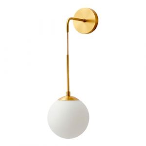 FROIDEXG Applique Murale Applique Murale en Verre Blanc Givré Milieu du Siècle Moderne Globe Boule Applique Murale en Laiton Brossé Or Applique Murale Réglable pour Salon Chambre 1 Pack / 2 Pack (Modeen Lighting Factory, neuf)