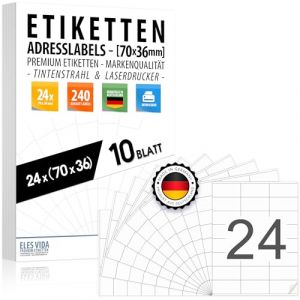 &Eacute;tiquettes d'adresse 70 x 36 mm (240 &eacute;tiquettes &ndash; 10 feuilles A4) autocollantes, imprimables, &agrave; jet d'encre et laser pour adresses, colis et lettres, &eacute;tiquettes d'adresse de qualit&eacute; sup&eacute;rieure (snowcommerce GmbH, neuf)