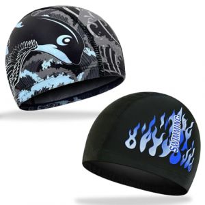 COYUN 2 Pcs Bonnet de Bain, Bonnet Piscine Femme, Bonnet de Natation, Bonnet De Bain Piscine Natation pour Adulte Bonnet De Bain Tissu Polyester Souple Bonnet De Natation pour Adulte Hommes (HLWA RETAILS LTD UKSTORE, neuf)