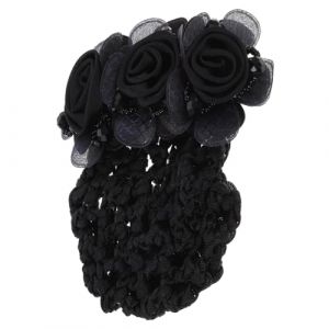 WRITWAA Lot De 2 Pinces À Cheveux En Filet À Fleurs Pour Femmes Couvre-Chignons Strass Filets En Soie Accessoires Pour Cheveux Filet À Fleurs Tissu Noir (Saieli, neuf)