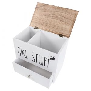 IMIKEYA Bo&icirc;te de Rangement en Bois Blanc avec Couvercle Herm&eacute;tique pour Tampons et Serviettes Hygi&eacute;niques, Organisateur de Salle de Bain Compact &agrave; Grand Volume, pour Produits D'hygi&egrave;ne (Elsy Abbas, neuf)