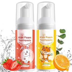 Foam Kids Lot de 2 dentifrices pour enfants à faible teneur en fluorure pour brosses à dents en forme de U, dentifrice mousse naturelle, mousse pour enfants, fraise et orange (JHKKMYYXGS-UK, neuf)