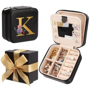 WALLFID Bow-Tied Cadeau,Boîte à Bijoux,Rangement Bijoux avec Miroir,Petite Boîte de Rangement,Boîte à Bijoux de Voyage - Noir,pour Montres,Rouge à Lèvres,Boucles d'Oreilles,Colliers (K) (QBDOUZ, neuf)