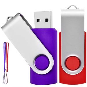 Clef USB 64 Go Lot de 2 Cl&eacute; USB Cle USB 2.0 M&eacute;moire Flash Drive Pivotantes avec Cordes Bon Cadeau pour Enfant Parents et Amis (64G, Rouge/Violet) (LLDS-EU, neuf)